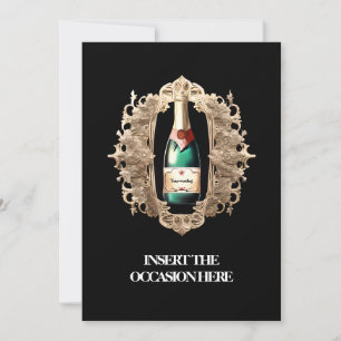 Formal black tie sparkling wine label chic party invitation