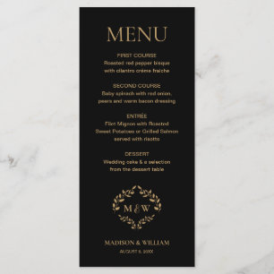 Formal black tie Wedding Crest Monogram Custom  Menu