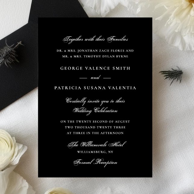 Formal Black & White Calligraphy Elegant Wedding Invitation (Creator Uploaded)