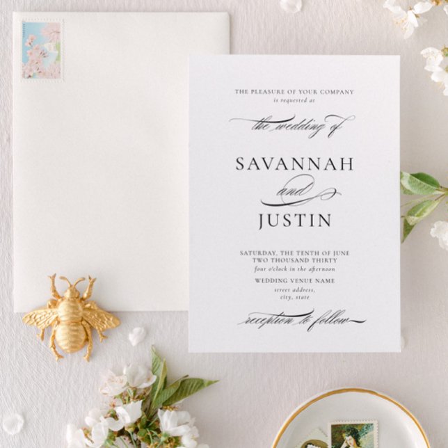 Formal Black & White Calligraphy Wedding Invitation (Designed for weddings the couple are hosting themselves)