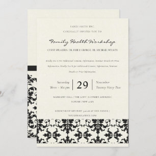 FORMAL BLACK & WHITE DAMASK CLASSIC WORKSHOP EVENT INVITATION