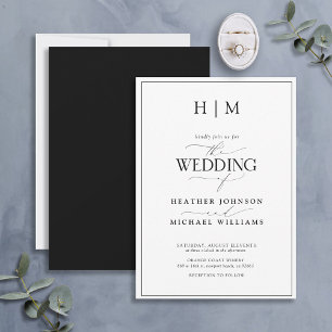 Formal Black White Monogram Calligraphy Wedding Invitation