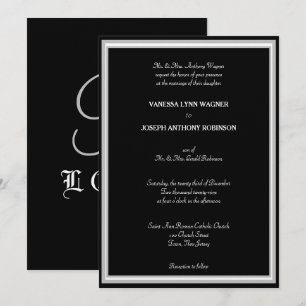 Formal Black White Monogram  Invitation