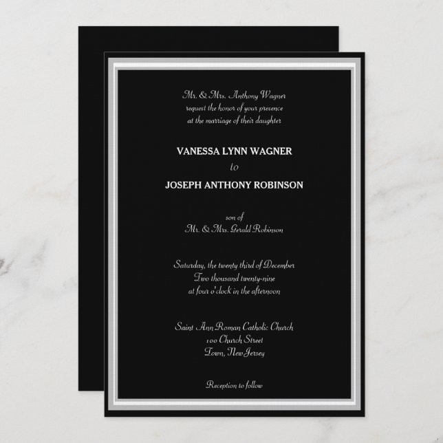 Formal Black White Monogram  Invitation (Front/Back)