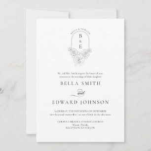 Formal Black White Monogram Wedding Invitation