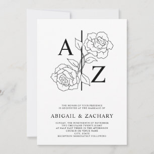 Formal Black & White Monogram Wedding Invitation