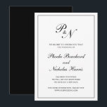 Formal Black White Monogram Wedding Postponement Invitation<br><div class="desc">Traditional wedding postponement card in classic black and white featuring a simple design with your two initial monogram and your names in an elegant calligraphy inside of a thin border. The backside is solid black. This classy design is perfect for when you have to change the date for a formal...</div>