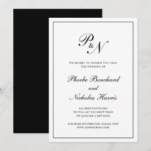 Formal Black White Monogram Wedding Postponement Invitation