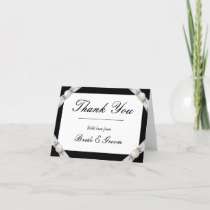Formal Black/White Pearl Ribbon Wedding Thank You