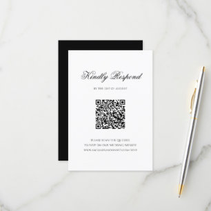 Formal Black & White QR Code Monogram Wedding RSVP Card