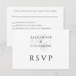 Formal Black White Wedding Monogram RSVP Card