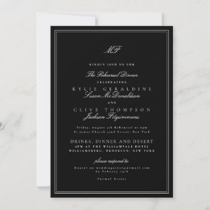 Formal Black & White Wedding Rehearsal Dinner Invitation