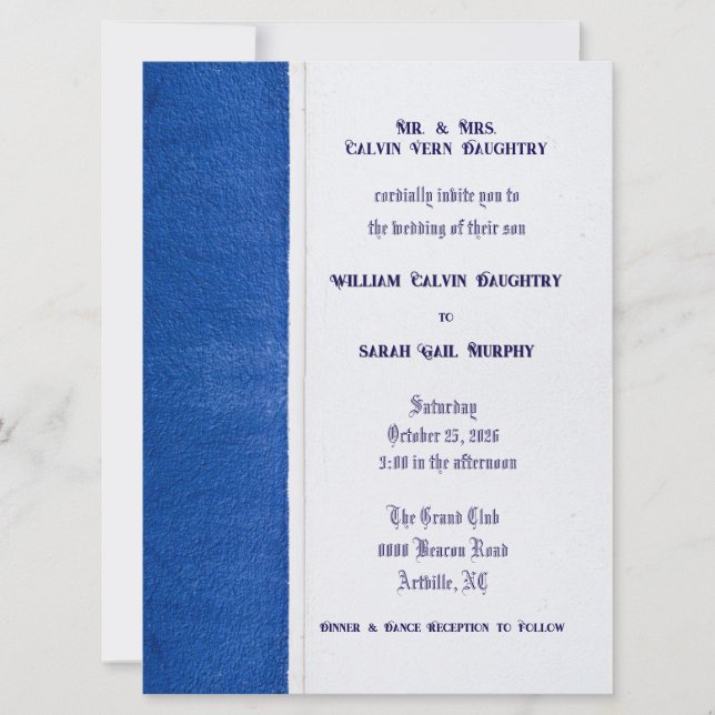 Formal Blue Flat Wedding Invitation (Front)