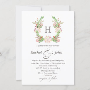 Formal Blush Australian Floral Monogram Wedding Invitation