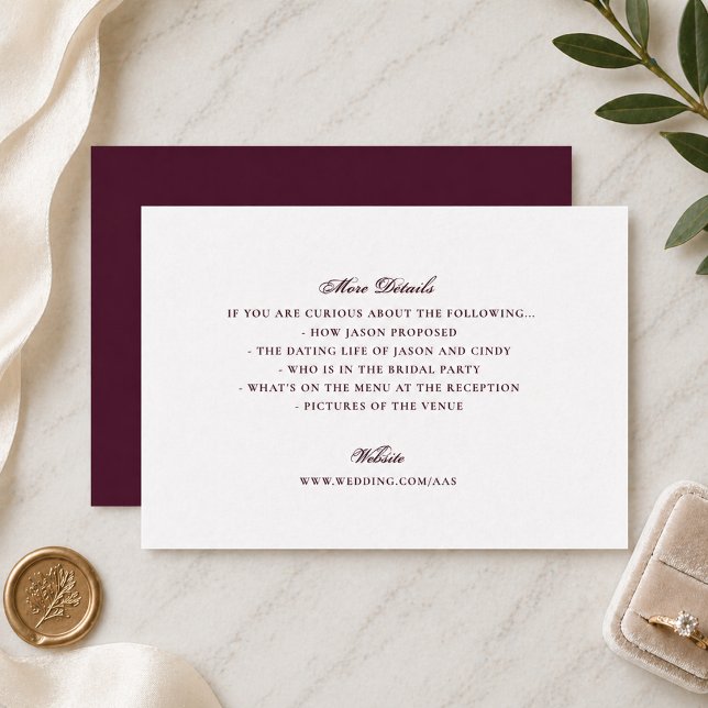 Formal Burgundy Enclosure Card for Wedding Website (Creator Uploaded)