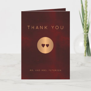 Formal burgundy gold Christmas wedding photo Thank You Card