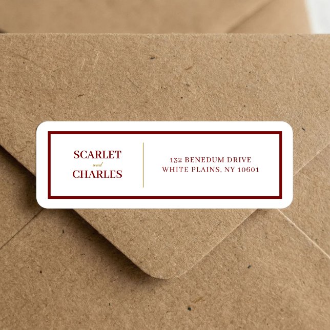 Formal Burgundy & Gold Wedding Return Address (Formal burgundy and gold return address label adds polished elegance to wedding envelopes.)