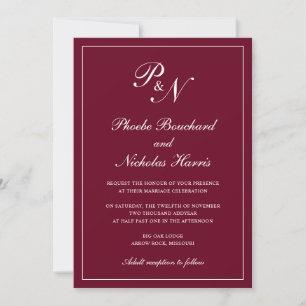 Formal Burgundy Monogram Elegant Wedding Invitation