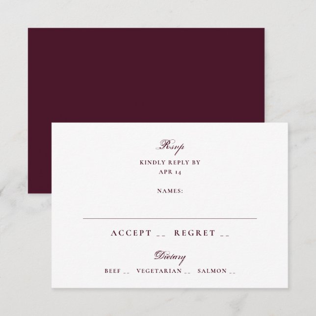 Formal Burgundy Script Wedding RSVP Card (Front/Back)
