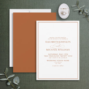 Formal Burnt Orange Classic Script Wedding Invitation