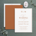 Formal Burnt Orange Monogram Calligraphy Wedding Invitation<br><div class="desc">Are you looking for a modern, formal, and elegant wedding invitation? Look no further than our Elegant Formal Burnt Orange Monogram Calligraphy Wedding Invitation! This beautiful invite features your personalised monogram in Burnt Orange and your personal details accented with modern hand lettered calligraphy. The back of the card features a...</div>