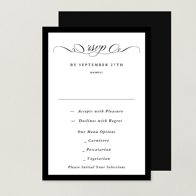 Formal Calligraphy Black Framed Classic Wedding RSVP Card (Creator Uploaded)