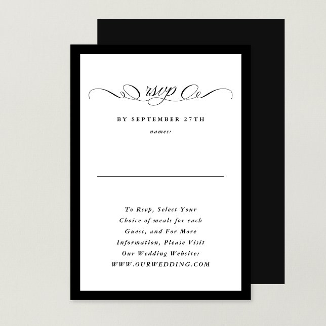 Formal Calligraphy Black Framed Wedding Website RSVP Card (Creator Uploaded)
