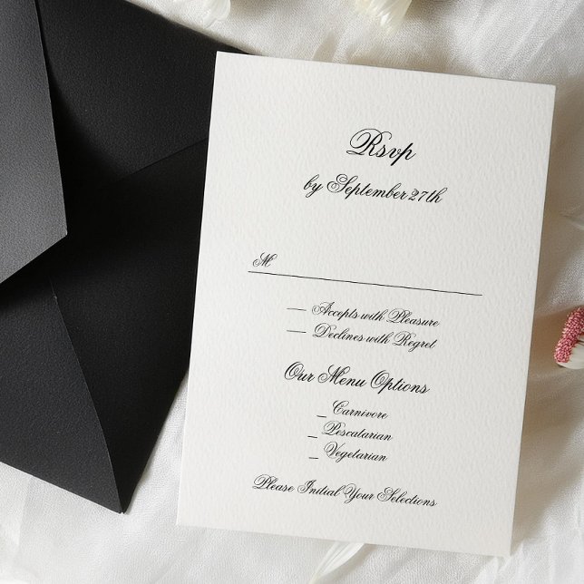 Formal Calligraphy Black & White Classic Wedding RSVP Card (Creator Uploaded)