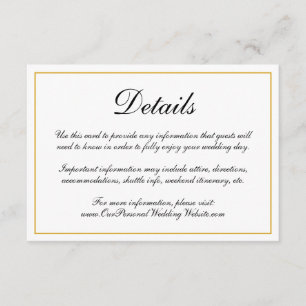 Formal Calligraphy Gold Border Wedding Details Enclosure Card