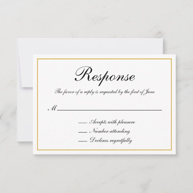 Formal Calligraphy Gold Border Wedding RSVP Card (Front)