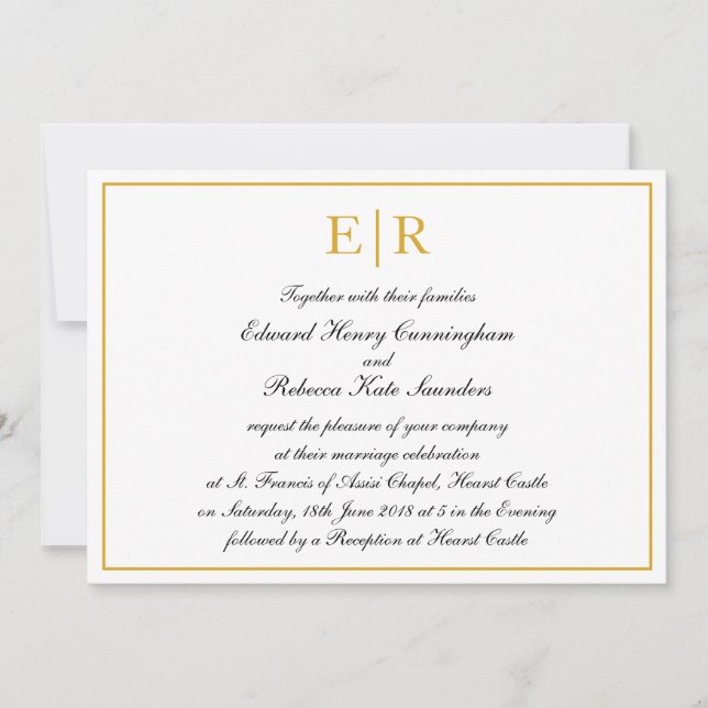 Formal Calligraphy Gold Monogram Royal Wedding Invitation (Front)