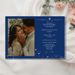 Formal Celestial Elegant Wedding Photo Horizontal Invitation<br><div class="desc">Invite your guests to a night of romance and starlight with this Formal Celestial Elegant Wedding Photo Horizontal Invitation from the Celestial Elegant Wedding Collection. Featuring a deep navy blue background adorned with twinkling stars and refined typography, this modern celestial design is perfect for couples who love a minimalist yet...</div>