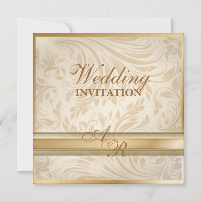 Formal champagne gold Damask Wedding Invitation (Front)