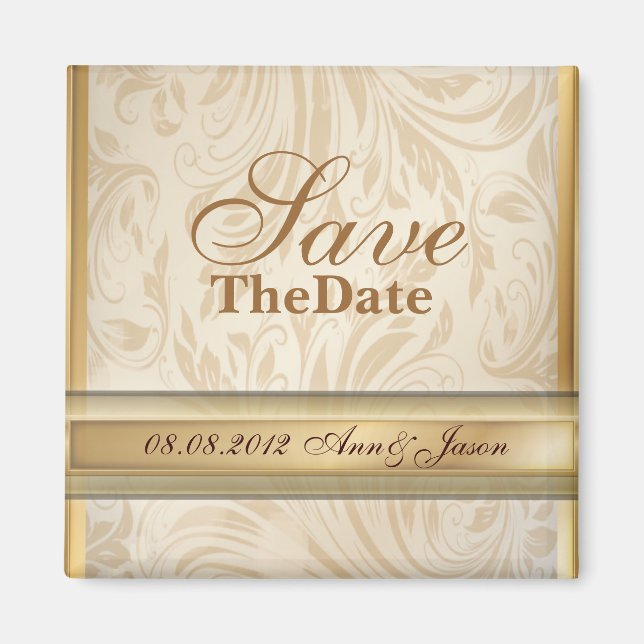 Formal champagne gold Damask Wedding Magnet (Front)