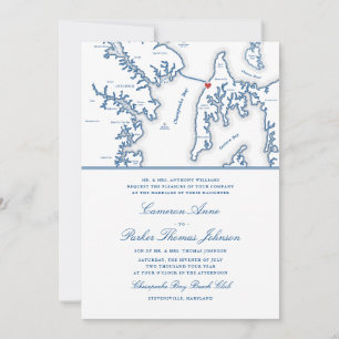 Formal Chesapeake Bay Beach Club Navy Blue Wedding Invitation