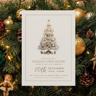 Formal Christmas Holiday Open House Gold Tree  Invitation