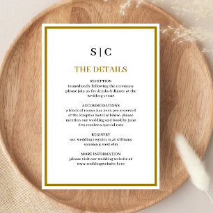 Formal Classic Black Gold Monogram Wedding Enclosure Card