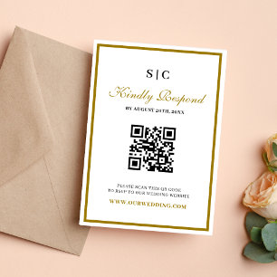 Formal Classic Black Gold Monogram Wedding RSVP Card