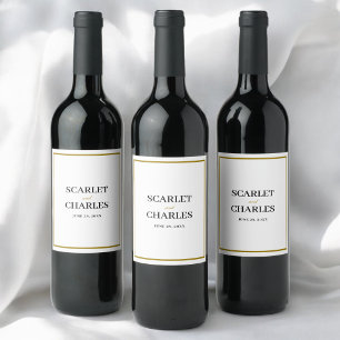 Formal Classic Black Gold Monogram Wedding Wine Label