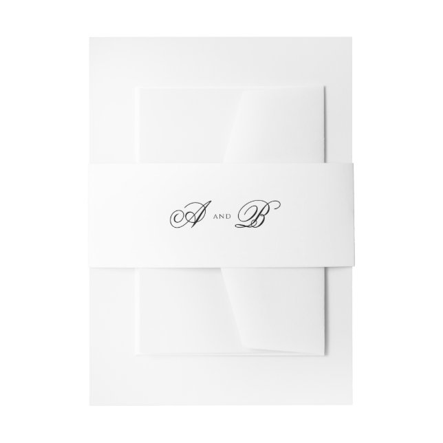 Formal Classic Black Monogram Script Wedding Invitation Belly Band (Front Example)