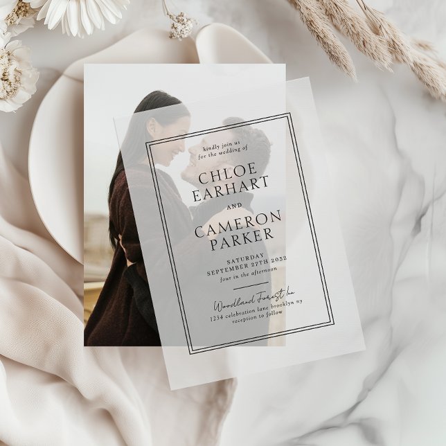 Formal Classic Black Square Border Wedding Vellum Invitations (Creator Uploaded)