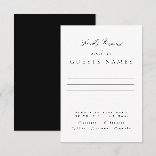 Formal Classic Black White Calligraphy Wedding RSVP Card (Front/Back)