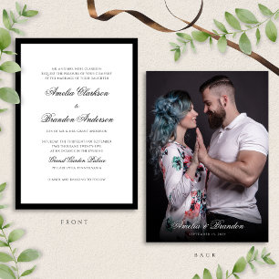 Formal Classic Black & White Script Photo Wedding Invitation