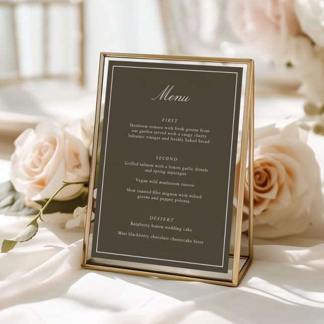 Formal Classic Border Olive Script Elegant Wedding Menu (Creator Uploaded)