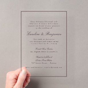 Formal Classic Border Script Elegant Wedding Plum Acrylic Invitations