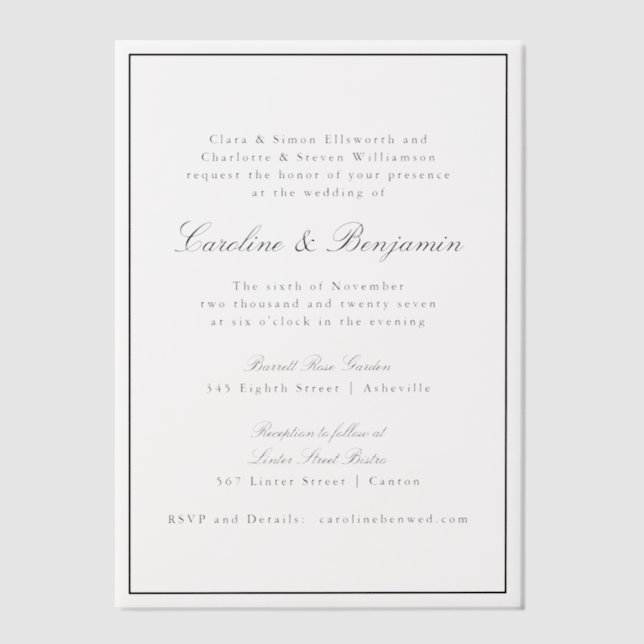 Formal Classic Border Script Elegant Wedding RSVP (Front)