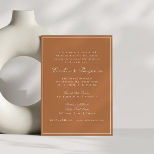 Formal Classic Border Script Wedding Terracotta  Invitation