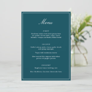 Formal Classic Border Teal Script Elegant Wedding Menu