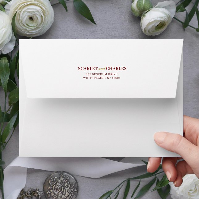 Formal Classic Burgundy & Gold Monogram Wedding Envelope (Burgundy and gold monogram wedding envelope adds a refined first impression to invitations.)