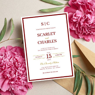 Formal Classic Burgundy & Gold Monogram Wedding Invitation